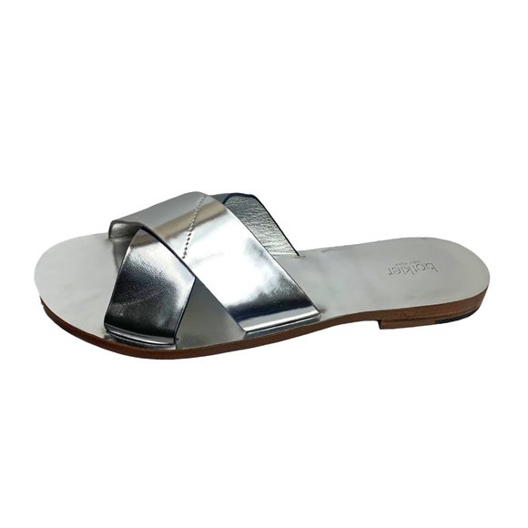 BOTKIER NY Ally Silver Criss Cross Leather Slip on‎ Flat Slides - Picture 4 of 8
